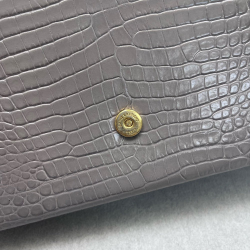 Yves Saint Laurent Medium Kate Crossbody Bag Calfskin Crocodile Embossed Grey