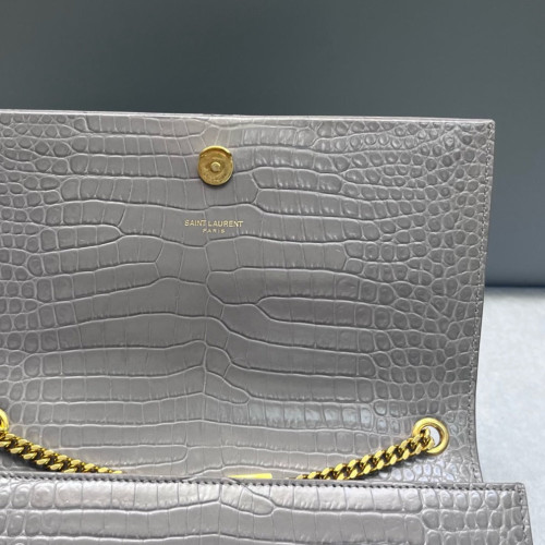 Yves Saint Laurent Medium Kate Crossbody Bag Calfskin Crocodile Embossed Grey