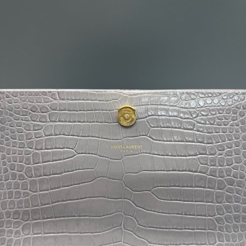Yves Saint Laurent Medium Kate Crossbody Bag Calfskin Crocodile Embossed Grey