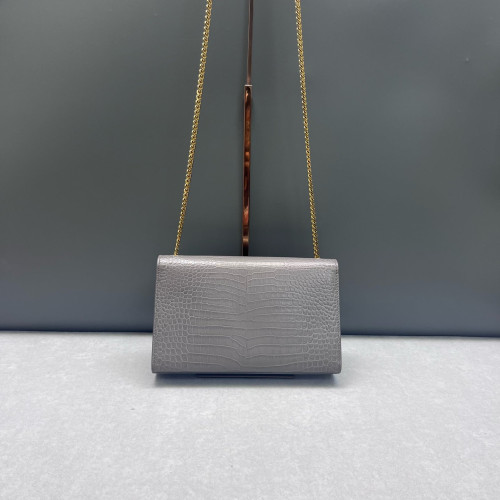 Yves Saint Laurent Medium Kate Crossbody Bag Calfskin Crocodile Embossed Grey