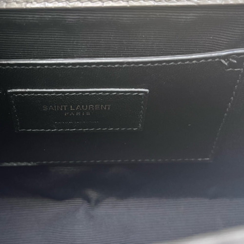 Yves Saint Laurent Medium Kate Crossbody Bag Calfskin Crocodile Embossed Grey