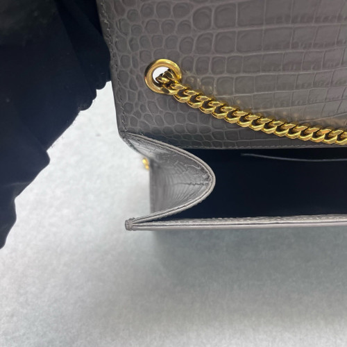 Yves Saint Laurent Medium Kate Crossbody Bag Calfskin Crocodile Embossed Grey