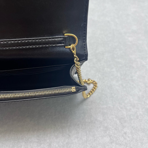 Fendi Wallet On Chain WOC Embossed FF Calfskin Black Brown Red