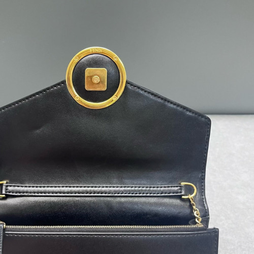 Fendi Wallet On Chain WOC Embossed FF Calfskin Black Brown Red