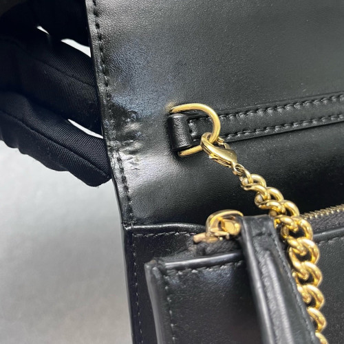 Fendi Wallet On Chain WOC Embossed FF Calfskin Black Brown Red
