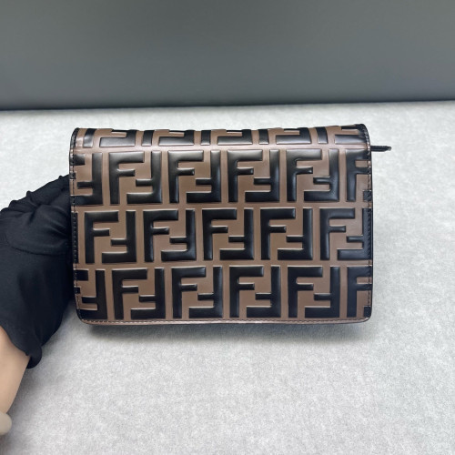Fendi Wallet On Chain WOC Embossed FF Calfskin Black Brown Red