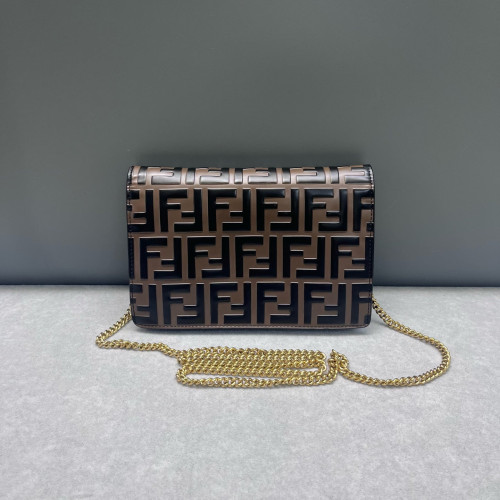 Fendi Wallet On Chain WOC Embossed FF Calfskin Black Brown Red