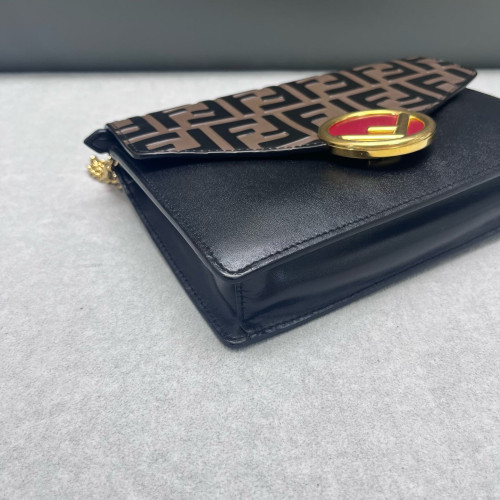 Fendi Wallet On Chain WOC Embossed FF Calfskin Black Brown Red