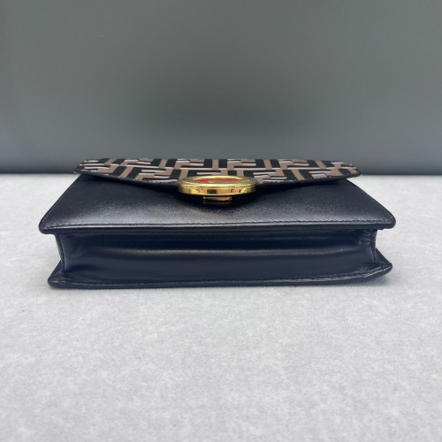 Fendi Wallet On Chain WOC Embossed FF Calfskin Black Brown Red