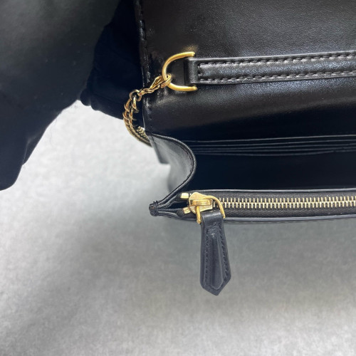 Fendi Wallet On Chain WOC Embossed FF Calfskin Black Brown Red