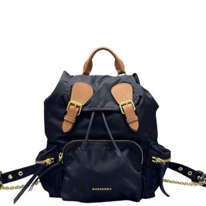 Burberry Medium Rucksack Backpack Nylon Calfskin Black Brown