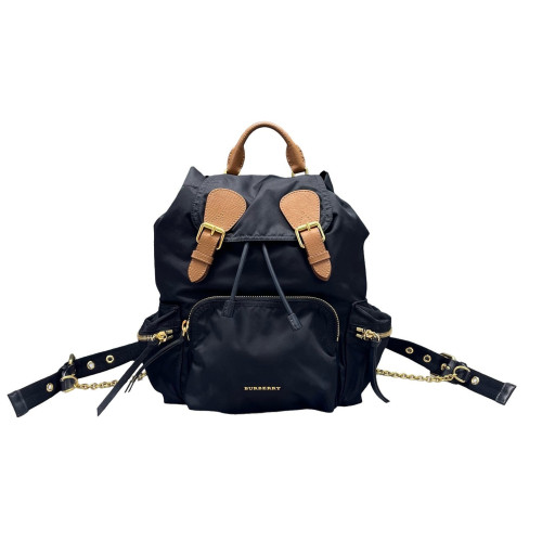 Burberry Medium Rucksack Backpack Nylon Calfskin Black Brown Burberry Medium Rucksack Backpack Nylon Calfskin Black Brown