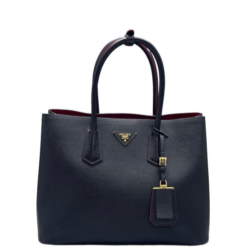 Prada Large Double Handle Bag Saffiano Calfskin Black