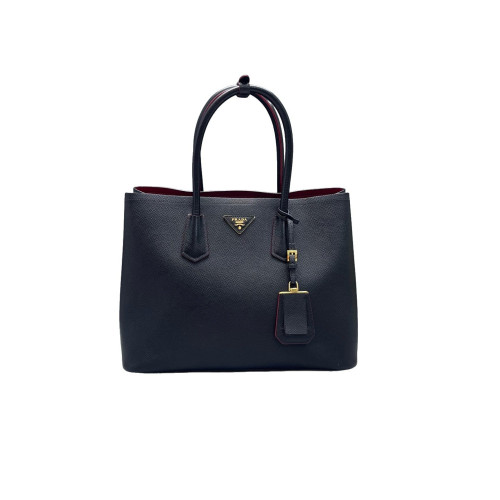 Prada Large Double Handle Bag Saffiano Calfskin Black