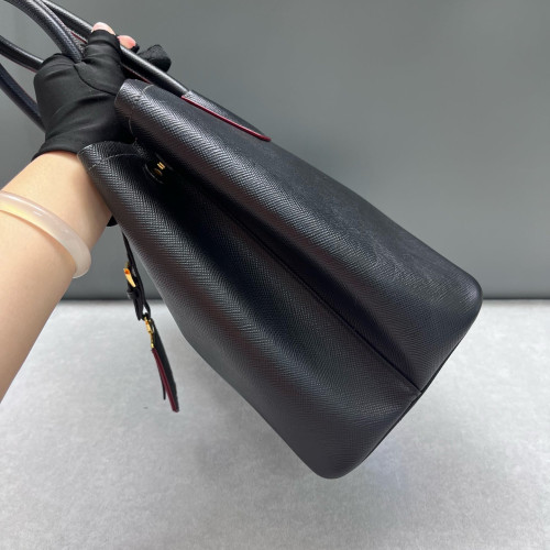 Prada Large Double Handle Bag Saffiano Calfskin Black