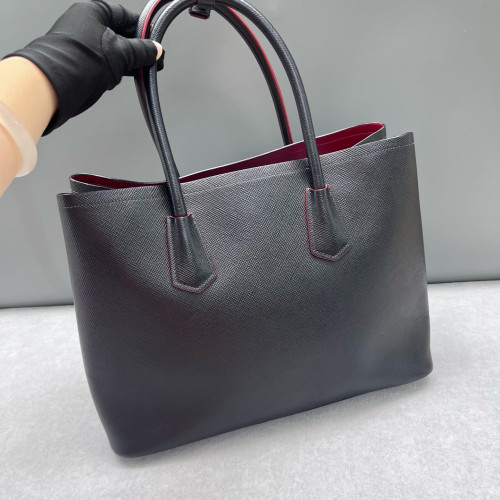 Prada Large Double Handle Bag Saffiano Calfskin Black