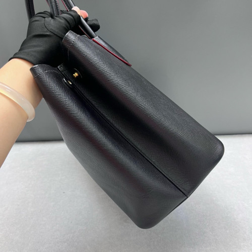 Prada Large Double Handle Bag Saffiano Calfskin Black