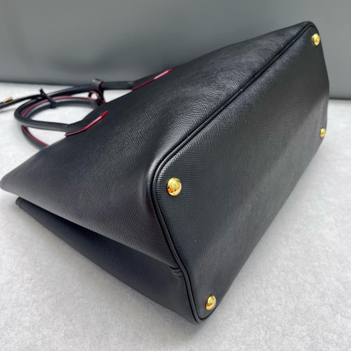 Prada Large Double Handle Bag Saffiano Calfskin Black