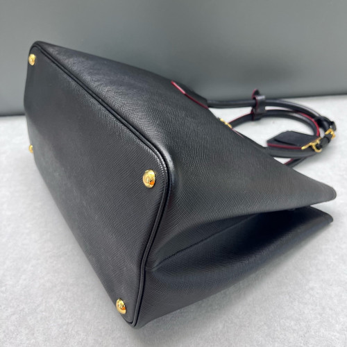 Prada Large Double Handle Bag Saffiano Calfskin Black