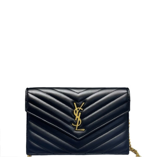 Yves Saint Laurent Small Envelope Chain Wallet Calfskin Black