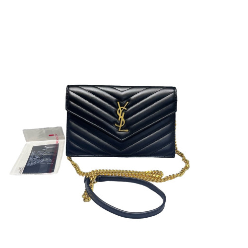Yves Saint Laurent Small Envelope Chain Wallet Calfskin Black