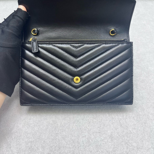 Yves Saint Laurent Small Envelope Chain Wallet Calfskin Black