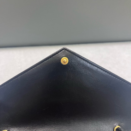 Yves Saint Laurent Small Envelope Chain Wallet Calfskin Black