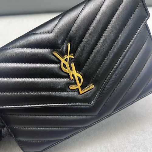 Yves Saint Laurent Small Envelope Chain Wallet Calfskin Black