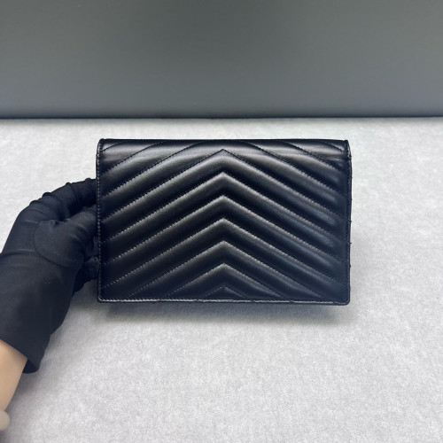 Yves Saint Laurent Small Envelope Chain Wallet Calfskin Black