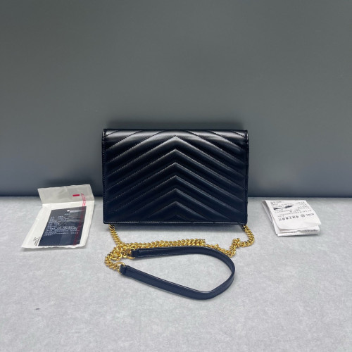 Yves Saint Laurent Small Envelope Chain Wallet Calfskin Black