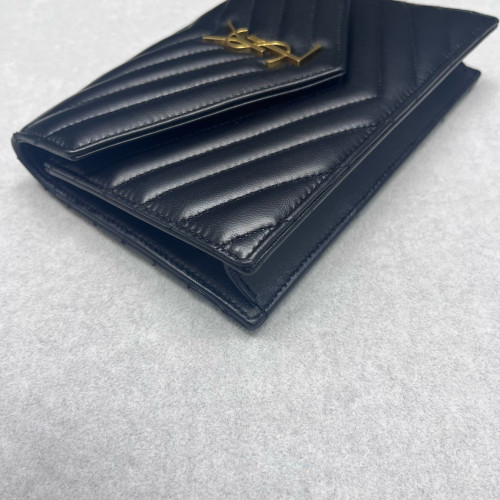 Yves Saint Laurent Small Envelope Chain Wallet Calfskin Black