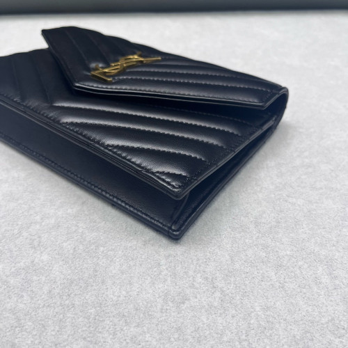 Yves Saint Laurent Small Envelope Chain Wallet Calfskin Black