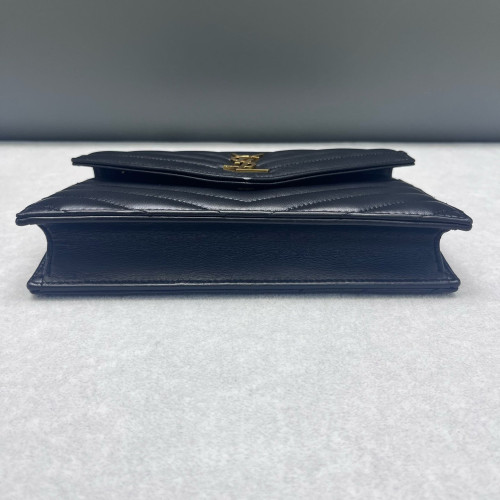 Yves Saint Laurent Small Envelope Chain Wallet Calfskin Black