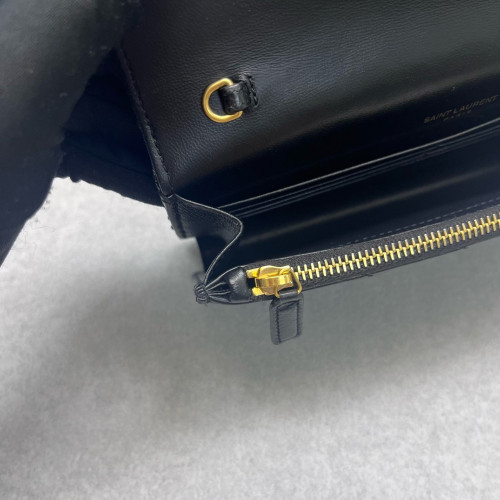Yves Saint Laurent Small Envelope Chain Wallet Calfskin Black