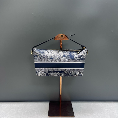 Dior Diortravel Nomad Pouch Canvas Calfskin Navy Blue White