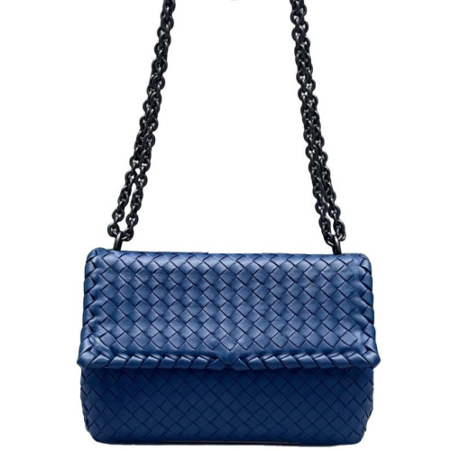 Bottega Veneta Medium Olimpia Shoulder Bag Calfskin Intrecciato Blue
