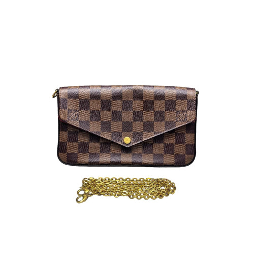 Louis Vuitton Pochette Felicie Chain Wallet Damier Ebene Brown