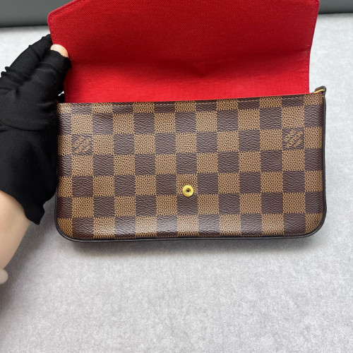 Louis Vuitton Pochette Felicie Chain Wallet Damier Ebene Brown