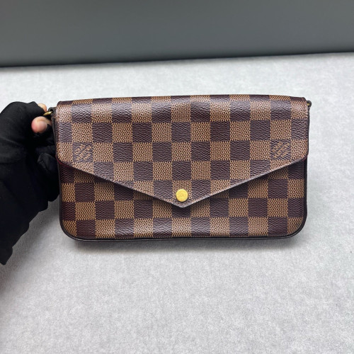 Louis Vuitton Pochette Felicie Chain Wallet Damier Ebene Brown