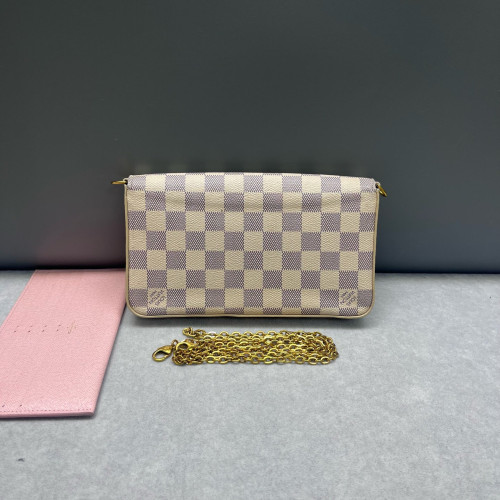 Louis Vuitton Pochette Felicie Chain Wallet Damier Azur White
