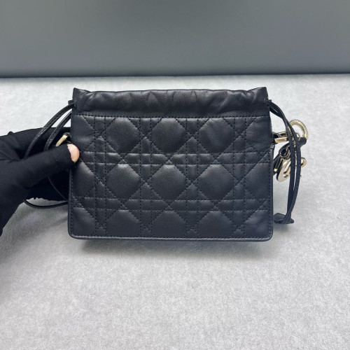 Dior Mini Lady Dior Milly Drawstring Bag Calfskin Black