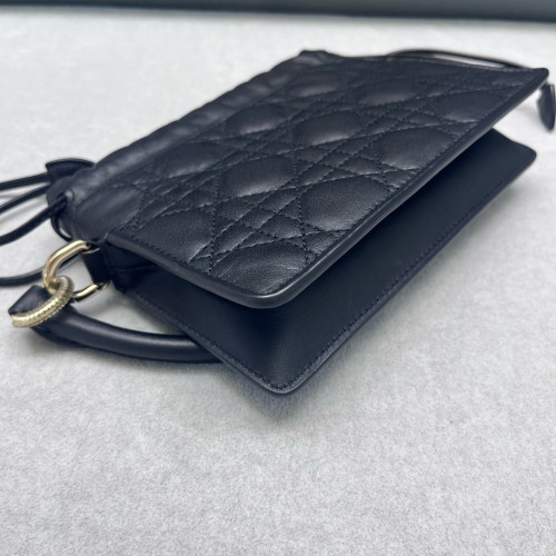 Dior Mini Lady Dior Milly Drawstring Bag Calfskin Black