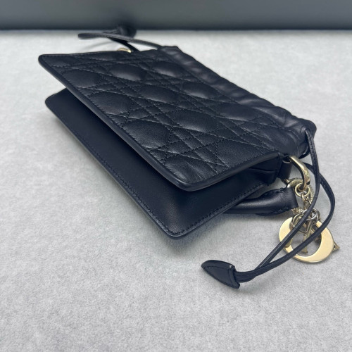 Dior Mini Lady Dior Milly Drawstring Bag Calfskin Black