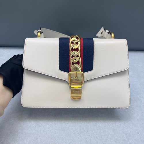 Gucci Small Sylvie Shoulder Bag Calfskin White