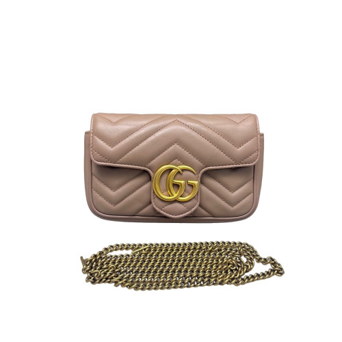 Gucci Matelasse Super Mini GG Marmont Calfskin Natural Tan