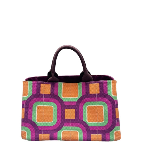 Prada Beach Tote Canvas Purple Green Orange