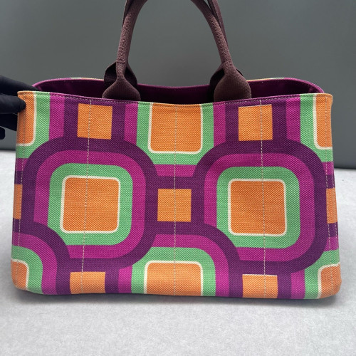 Prada Beach Tote Canvas Purple Green Orange