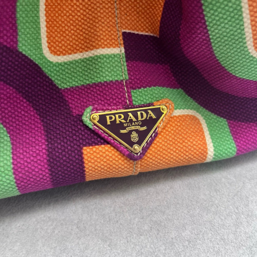 Prada Beach Tote Canvas Purple Green Orange