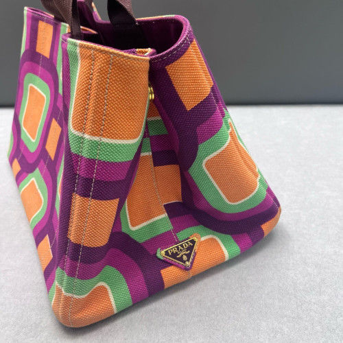 Prada Beach Tote Canvas Purple Green Orange