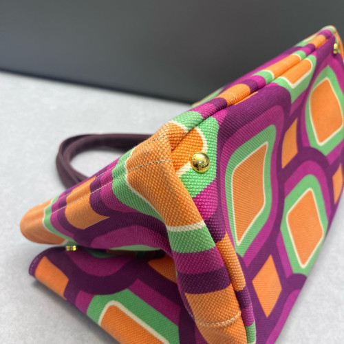 Prada Beach Tote Canvas Purple Green Orange